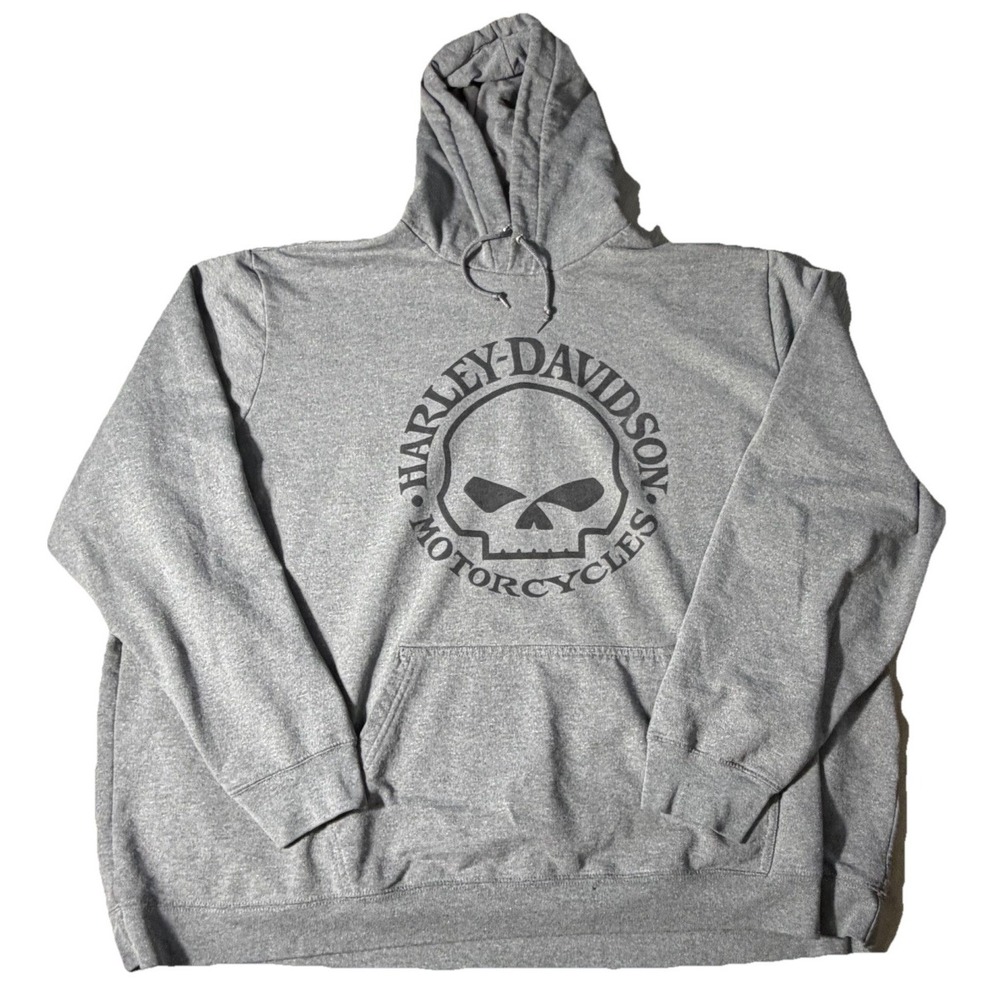 Harley Davidson Skull Hoodie Gray Pullover Sweatshirt Men's 5XL Biker Graphic